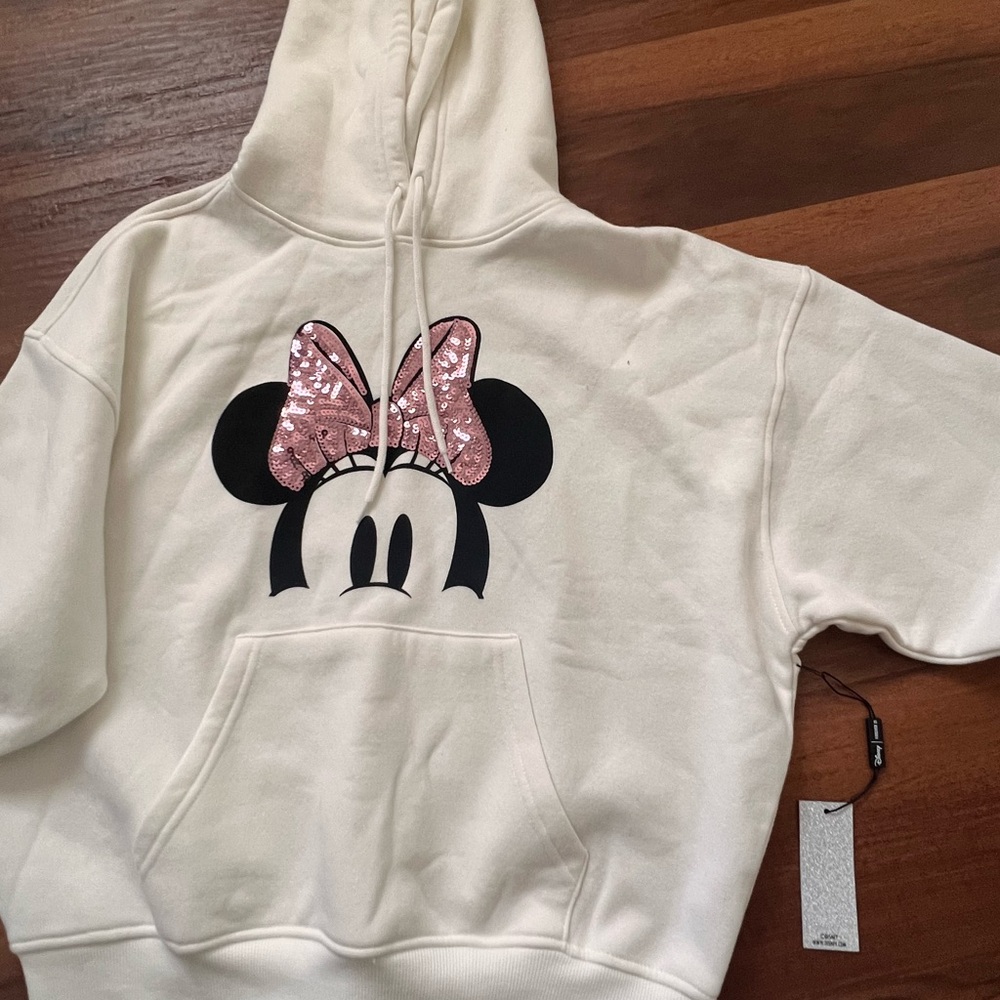 Forever 21 Cream Hoodie with Sequin Bow